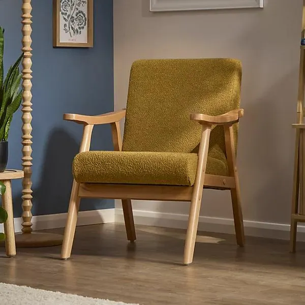 Glanna Mustard yellow Bouclé effect Occasional chair (H)830mm (W)640mm (D)770mm