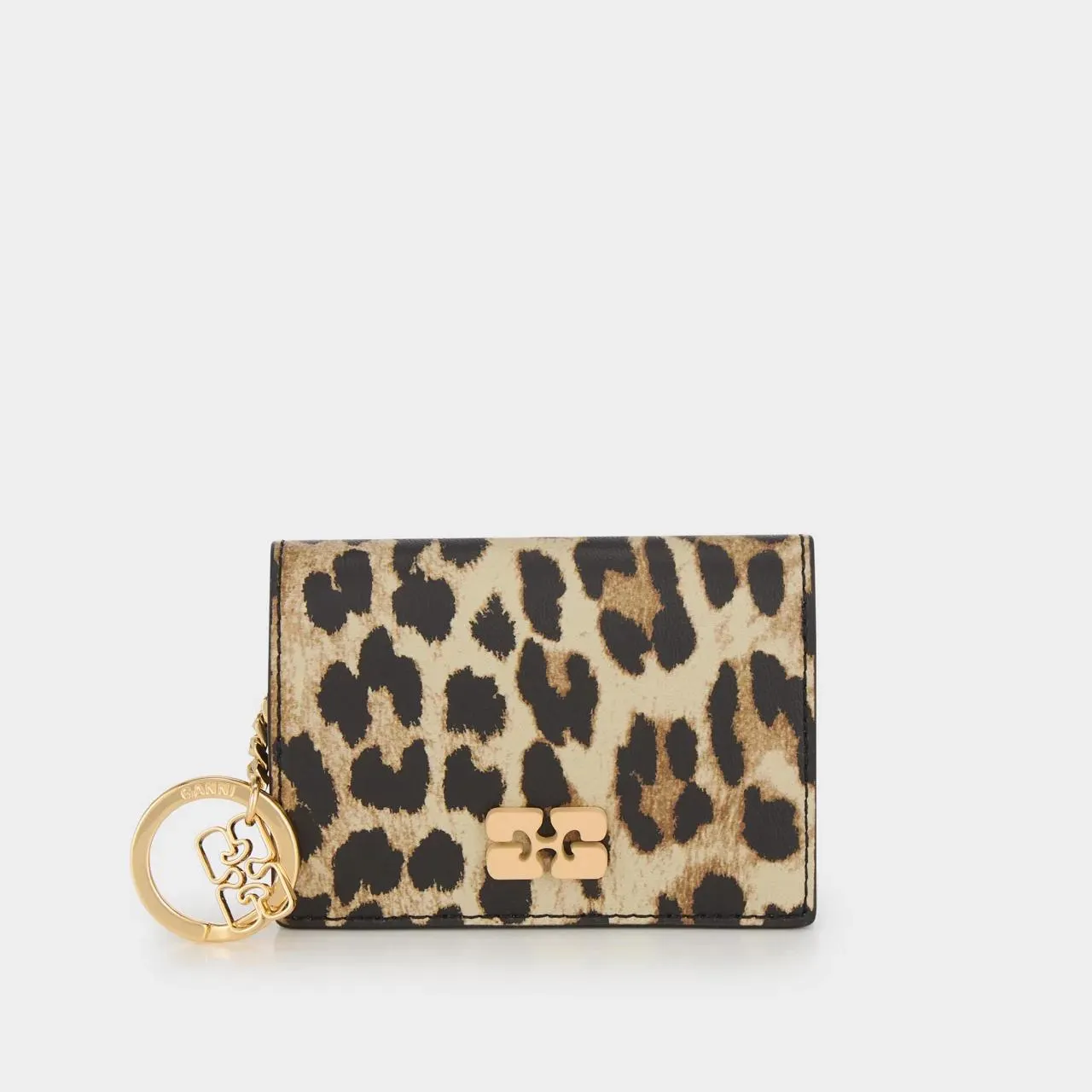 GANNI Bou Leopard Small Flap Wallet