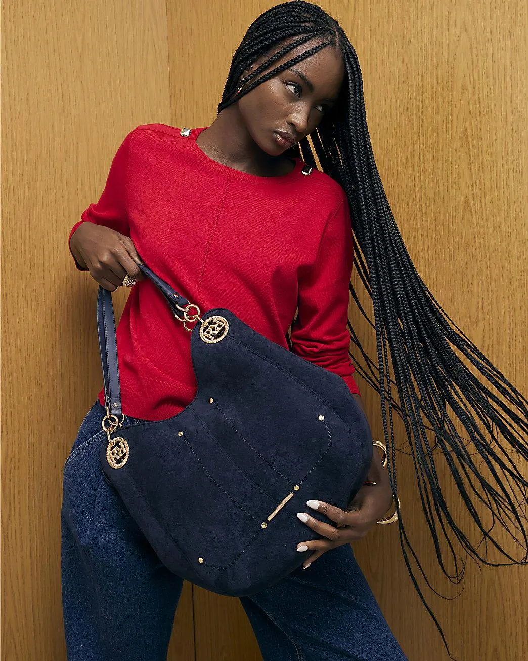 Navy Branded Eyelet Slouch Shoulder Bag