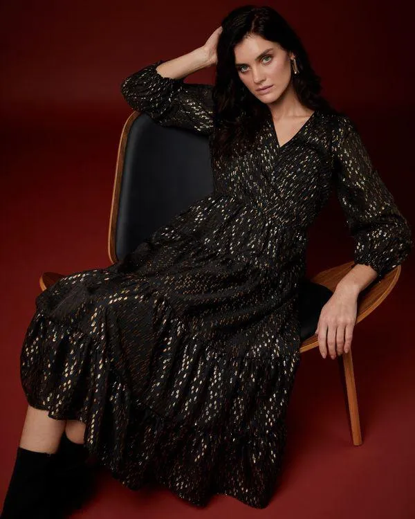 Gallery Lurex Tiered Midi Dress