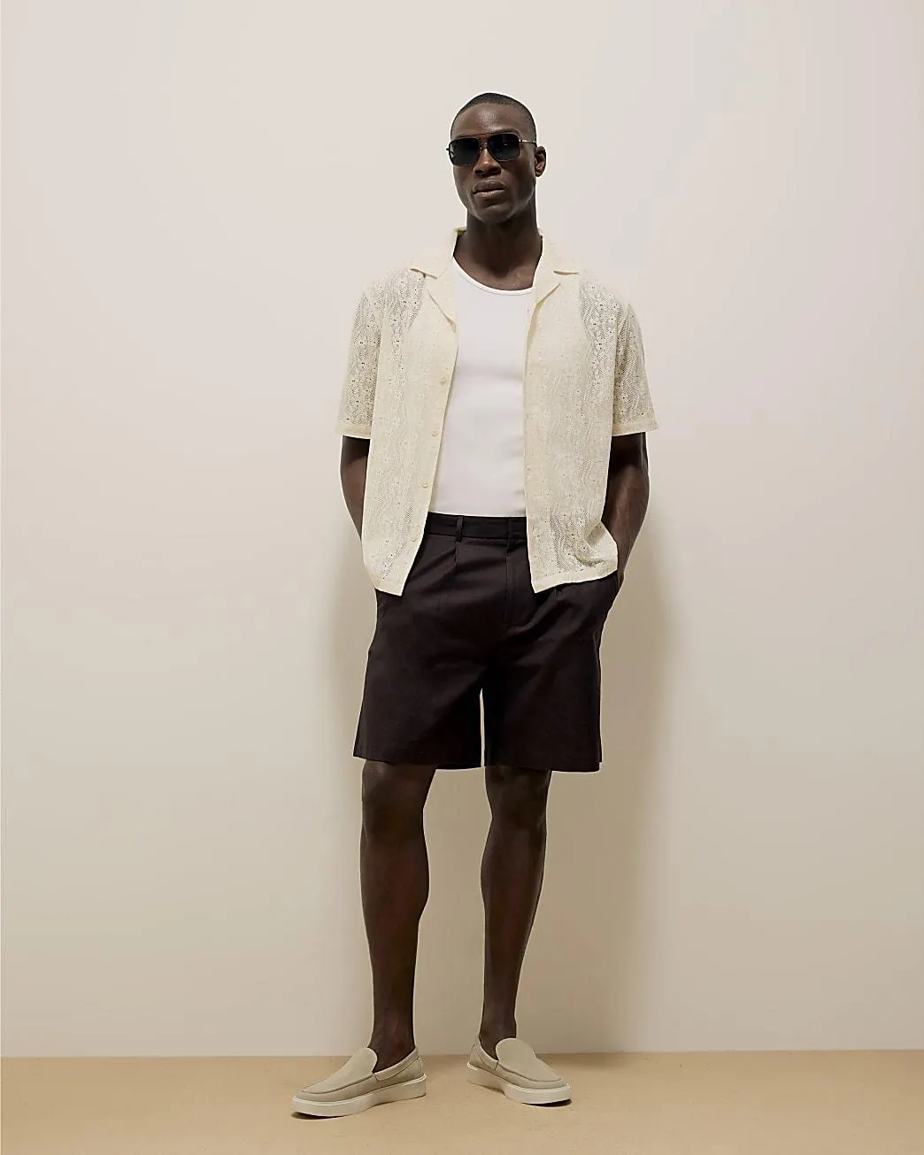 Brown Relaxed Fit Linen Blend Shorts
