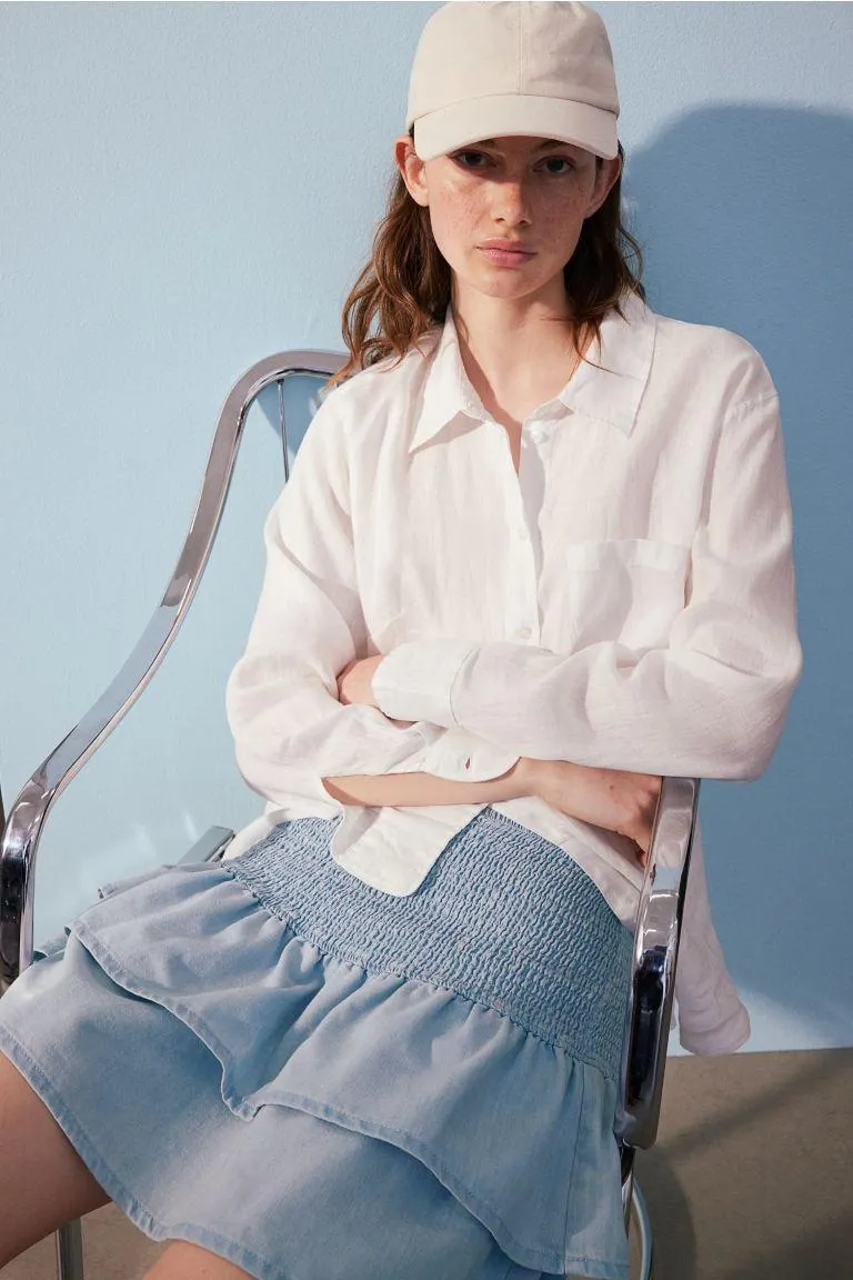 Smock-waisted tiered skirt