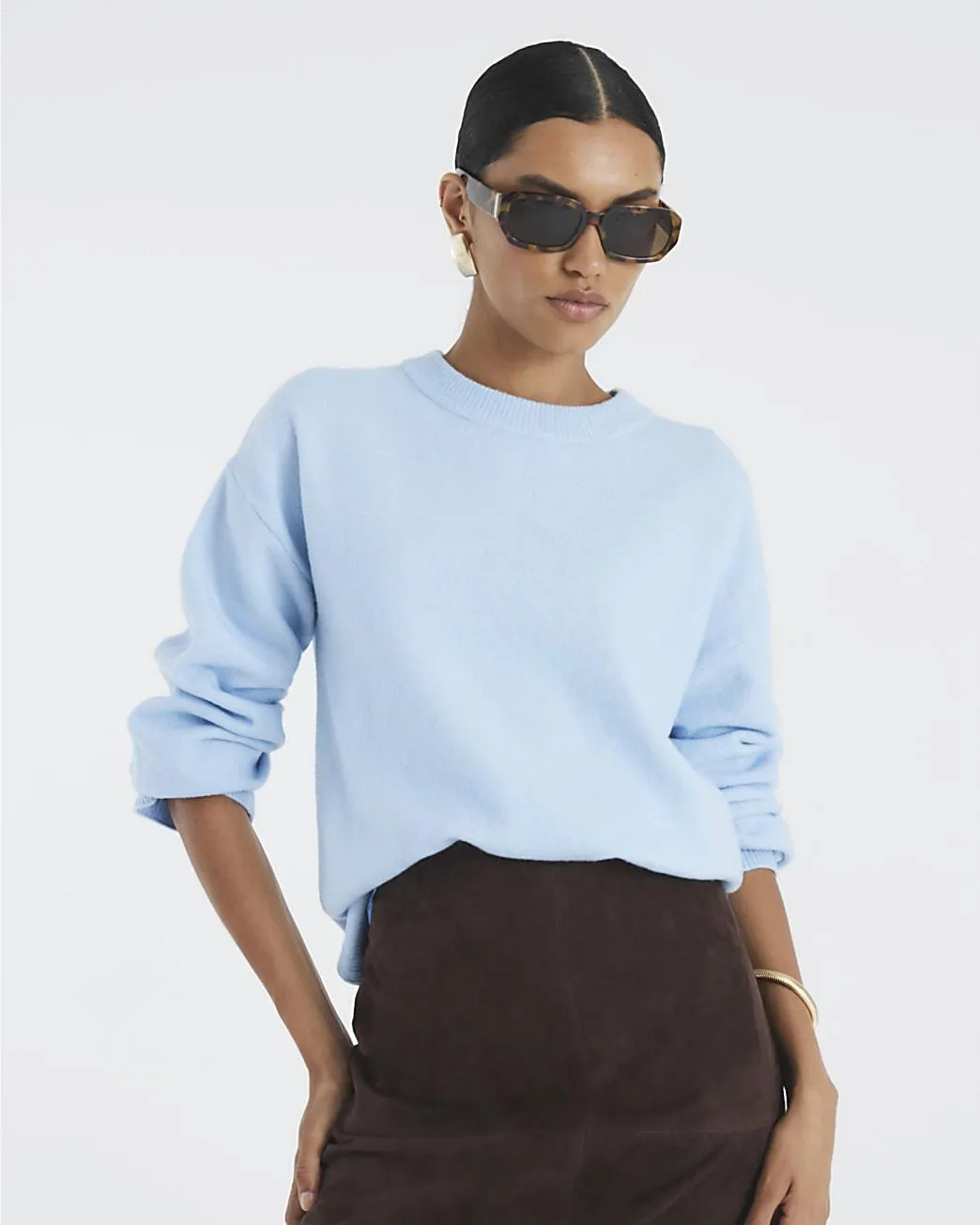 Blue Crew Neck Knitted Jumper