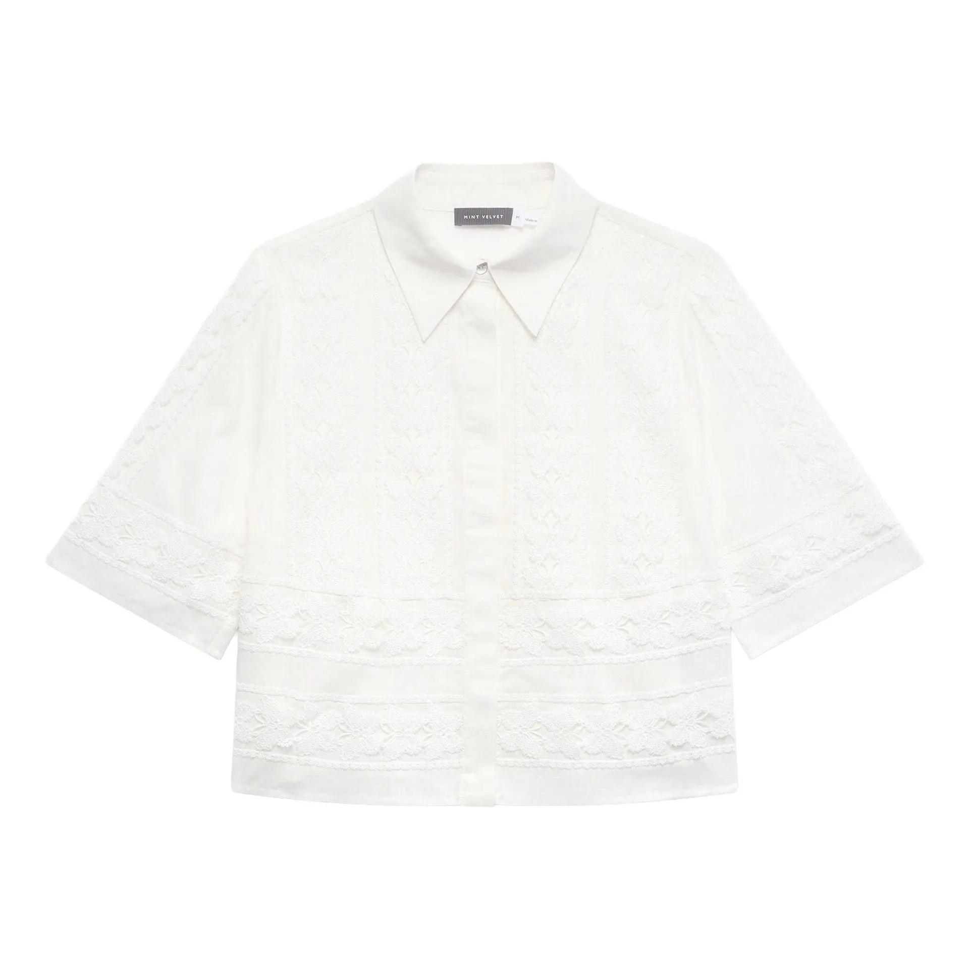 Butterfly Crochet Trim Cropped Shirt