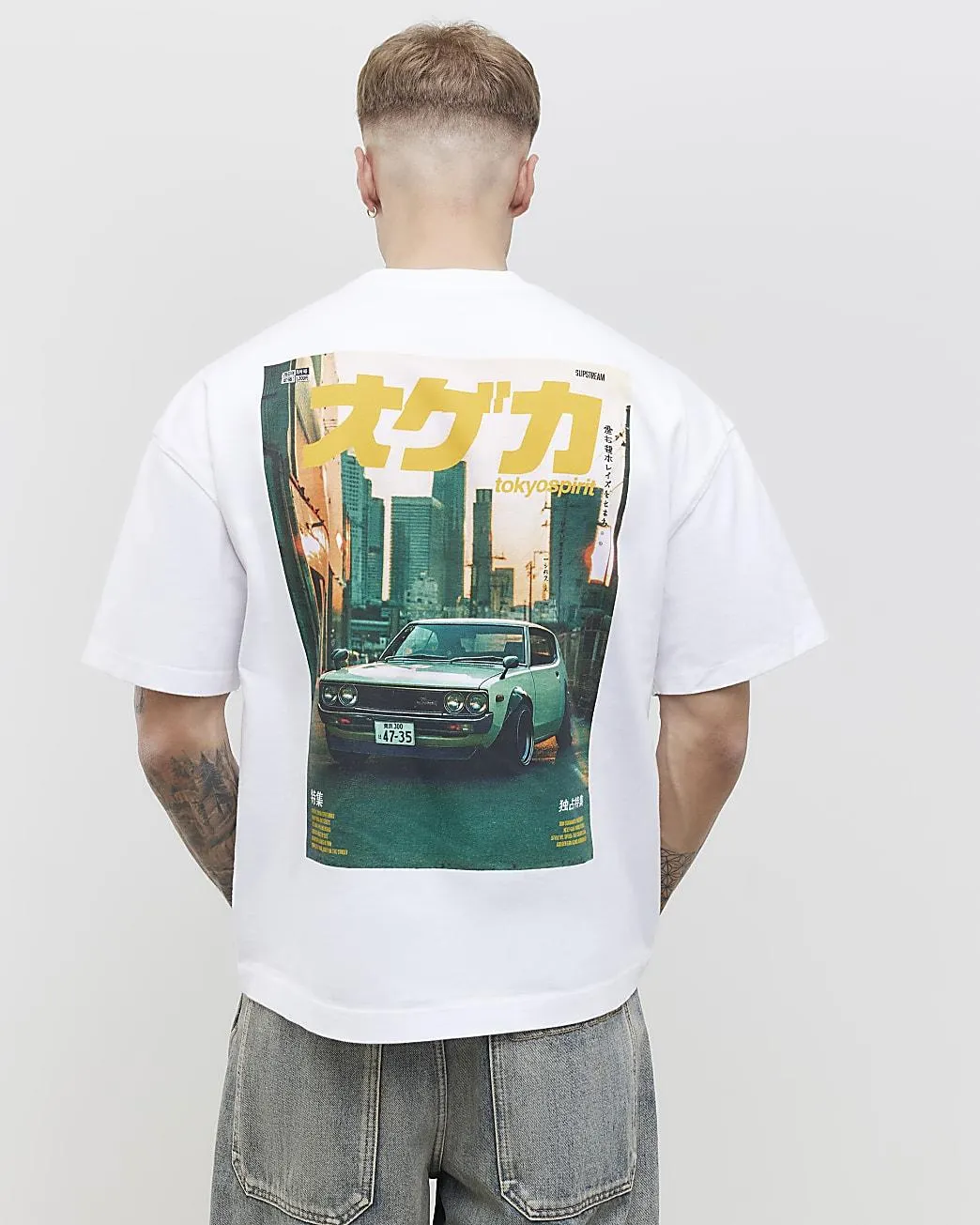 White Oversized Fit Tokyo Car T-Shirt