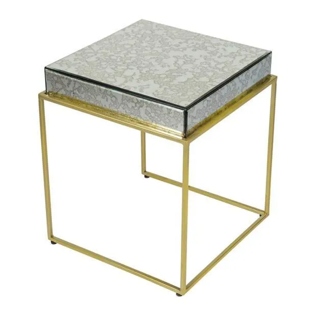 Antique Mirror Top Square Side Table