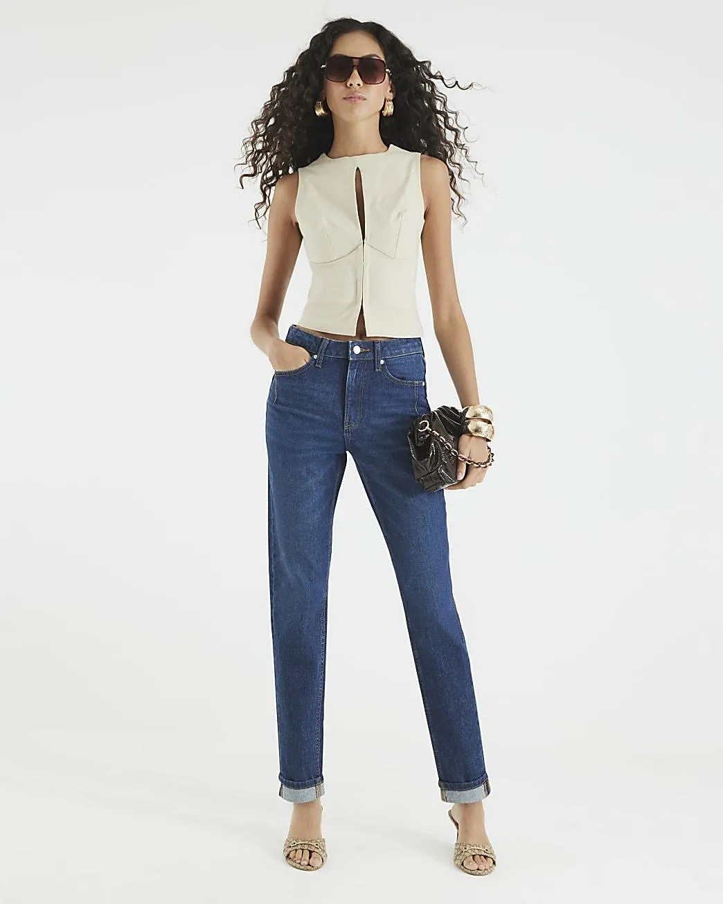 Blue High Rise Mom Jeans