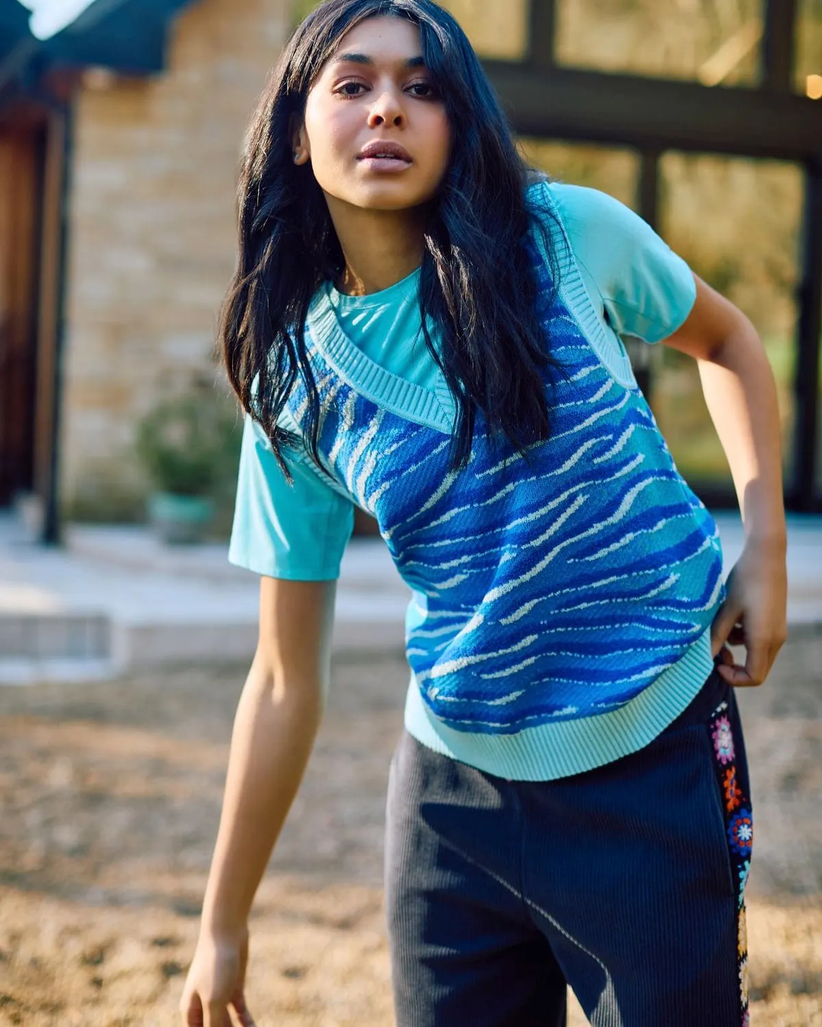 Helen Steele Printed Knitted V-Neck Vest