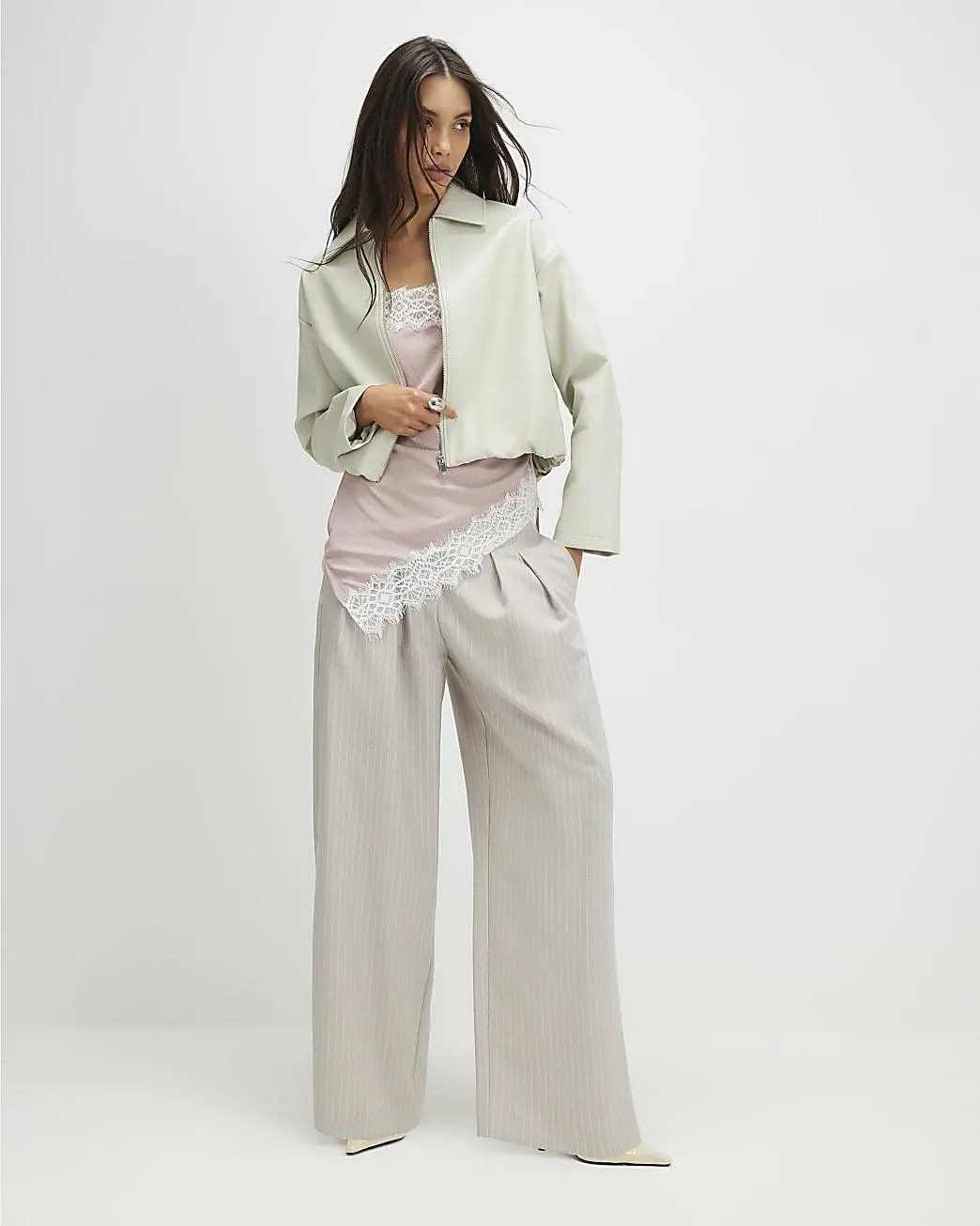 Cream Bubble Hem Padded Bomber Jacket