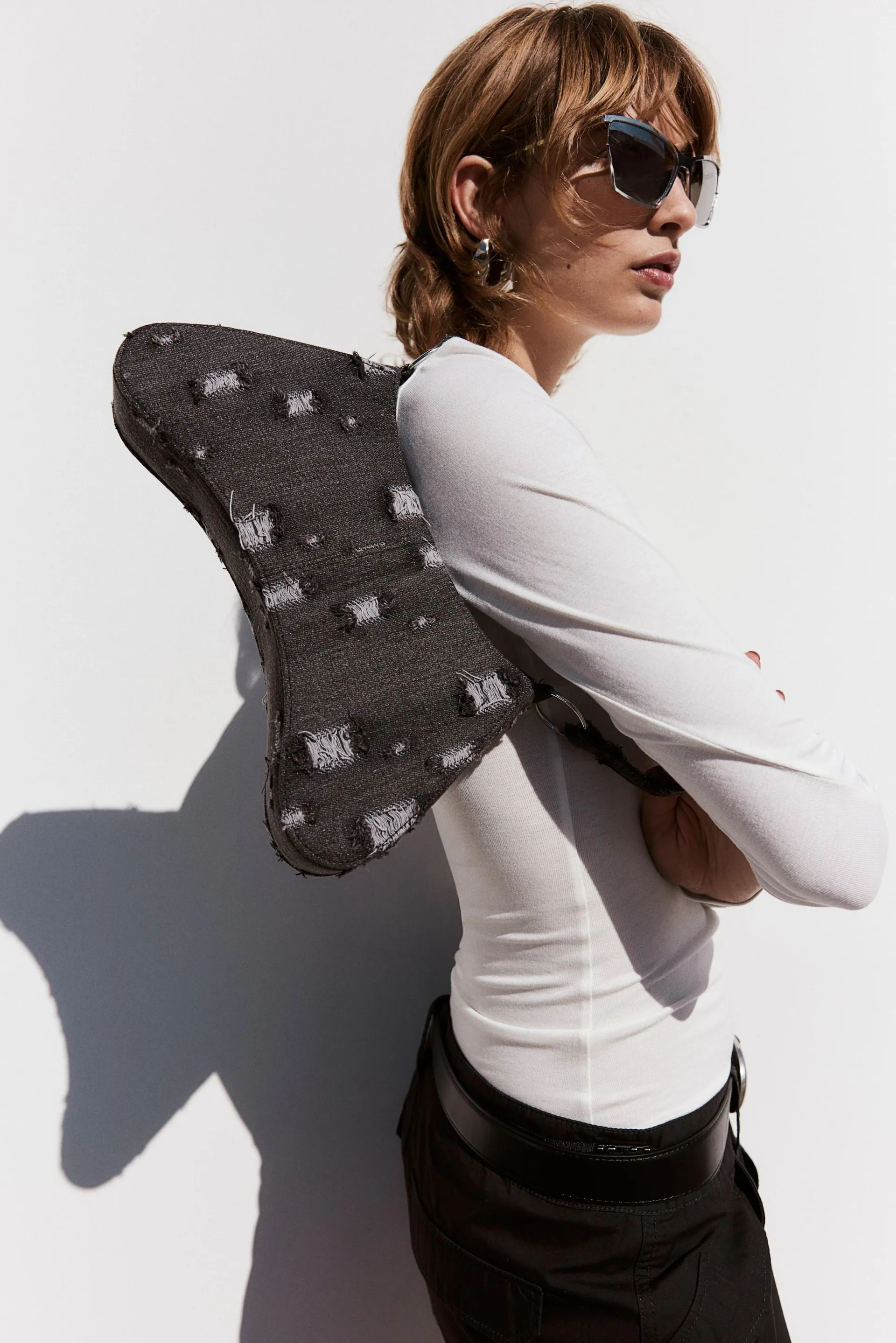 Worn-look denim shoulder bag