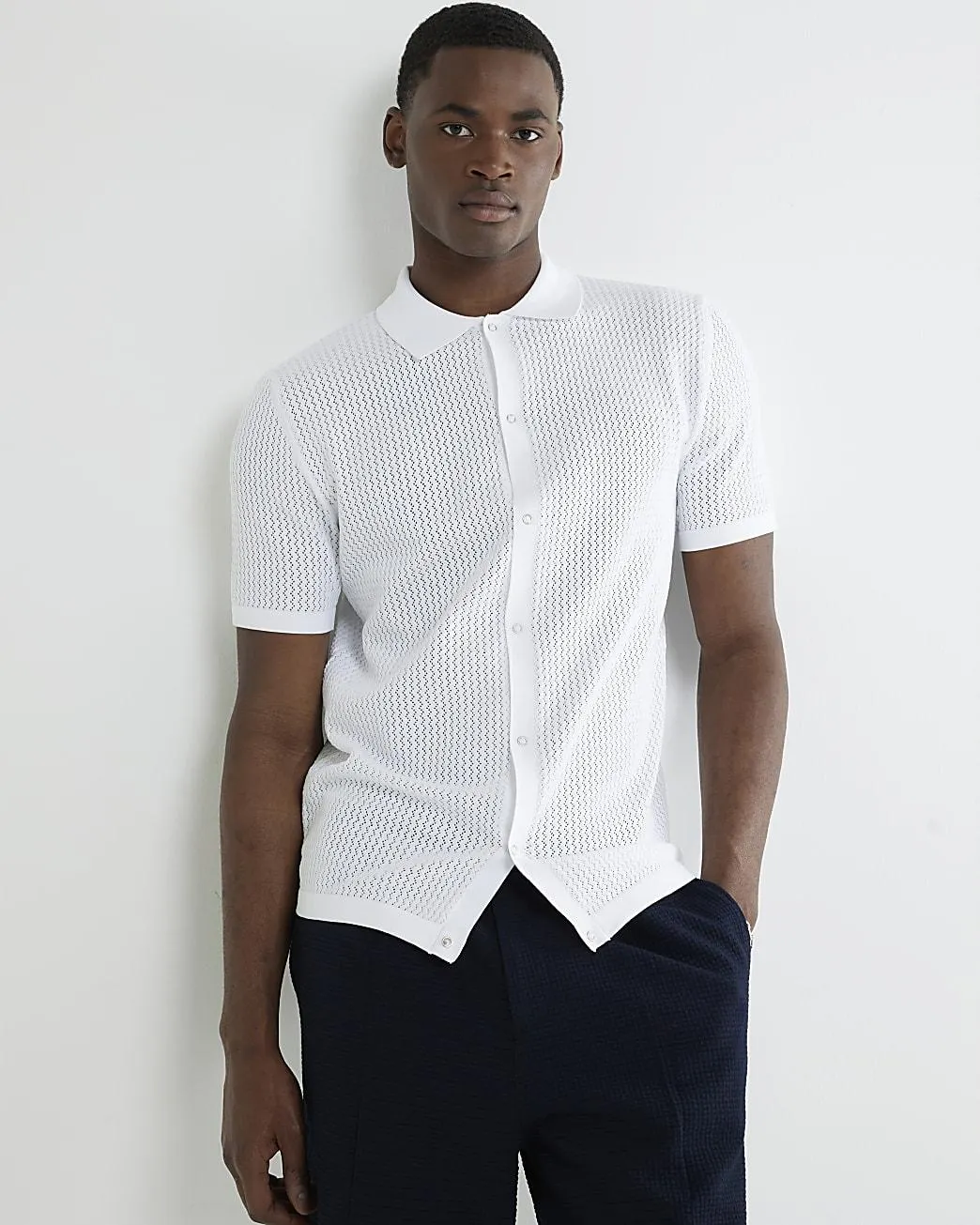White Muscle Fit Textured Shirt