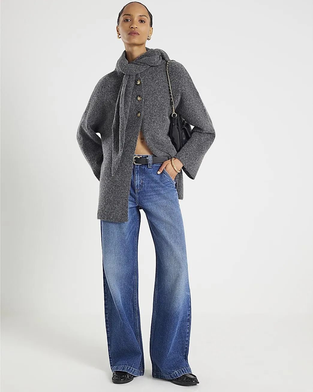 Blue Tailored Baggy Wide Leg Jeans