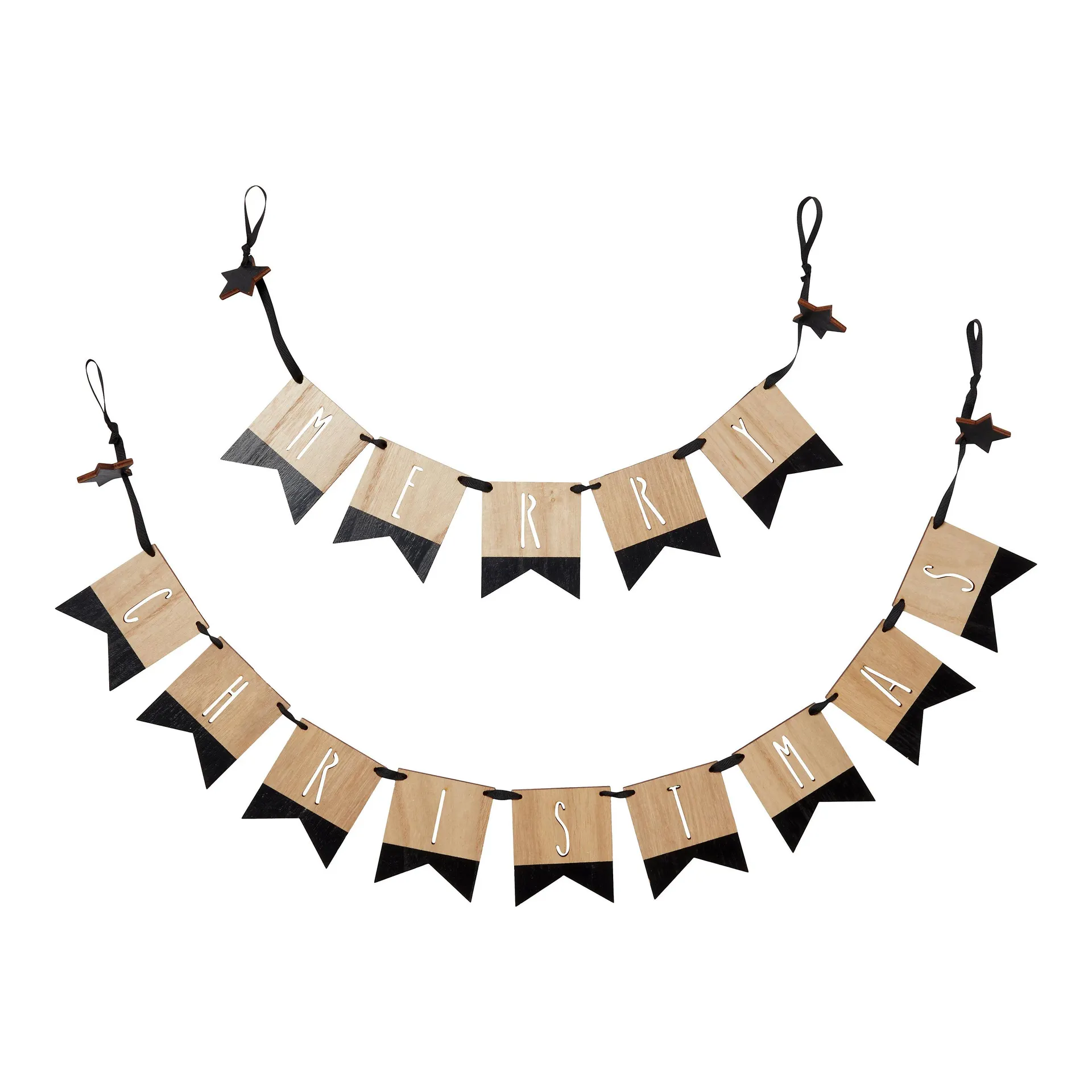 Natural, Black & White Flag Christmas Bunting, (L)1.65m