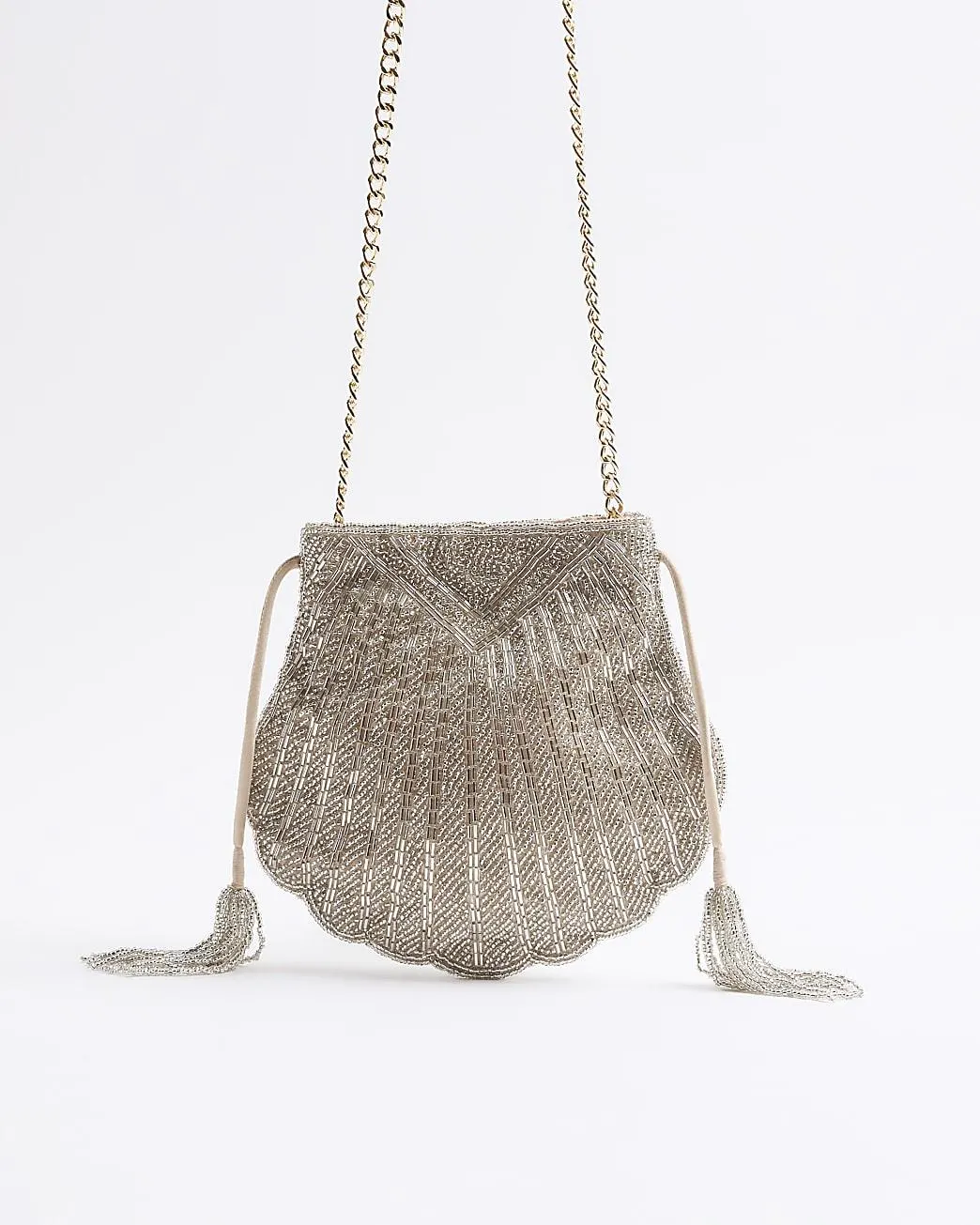 Cream Premium Beaded Shell Shoulder Bag