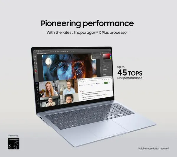 SAMSUNG Galaxy Book4 Edge 15.6" Laptop, Copilot+ PC - Snapdragon X Plus, 512 GB SSD, Sapphire Blue