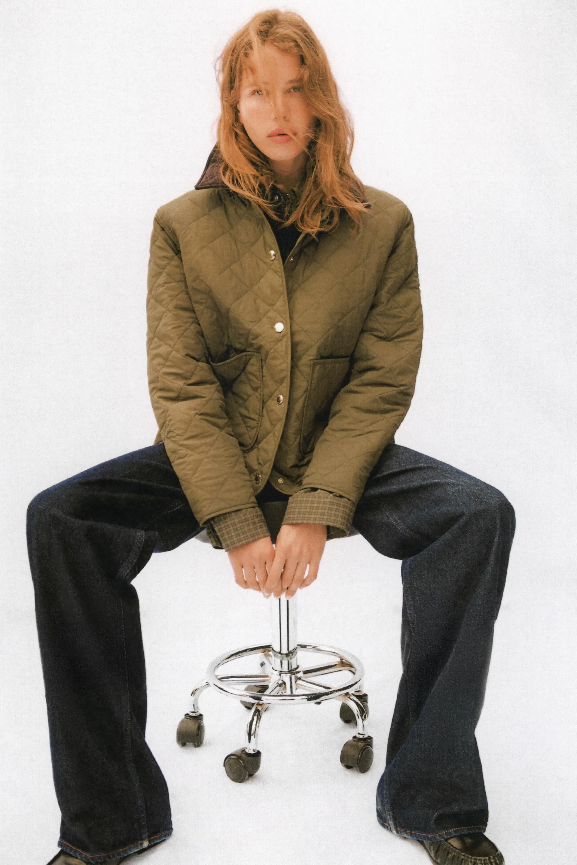 Quilted corduroy-collar jacket