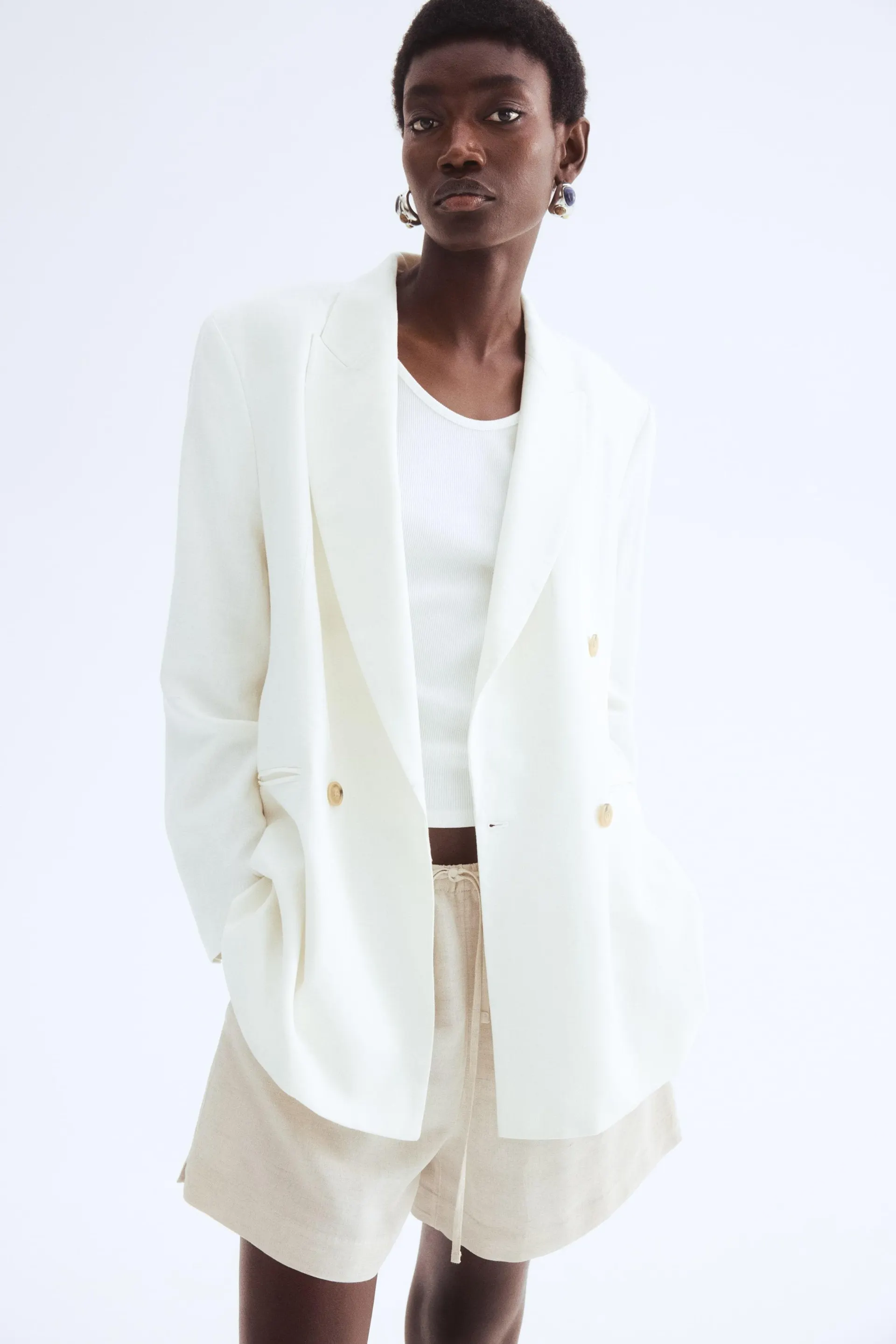 Linen-blend drawstring shorts