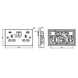 Knightsbridge 13A 2-Gang SP Switched Socket + 4.0A 20W 2-Outlet Type A & C USB Charger Antique Brass with Black Inserts