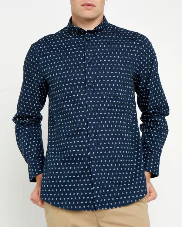 Regular Fit Long Sleeve Cotton Oxford Print Shirt