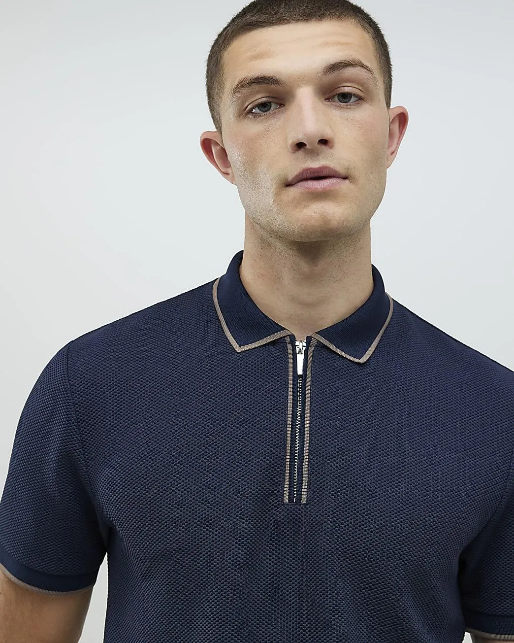 Navy Slim Fit Zip Polo Shirt