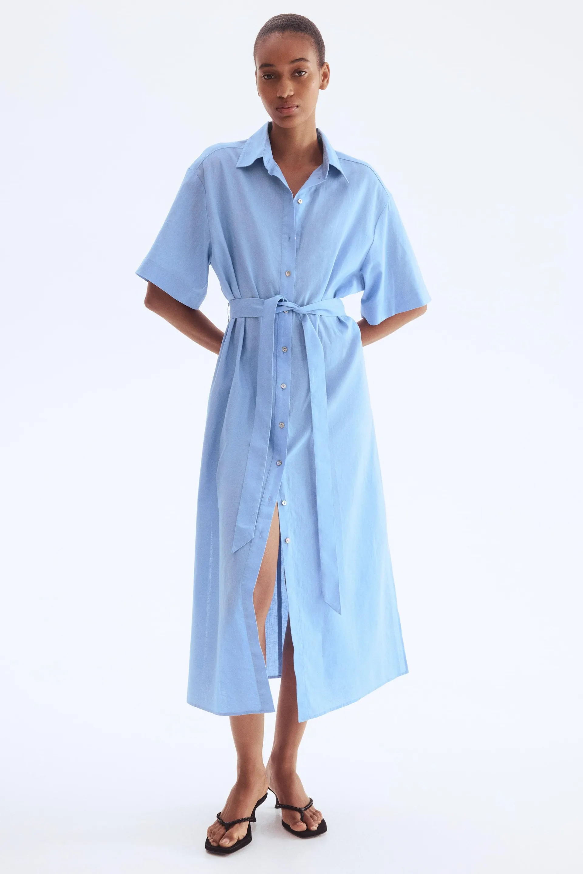 Linen-blend shirt dress