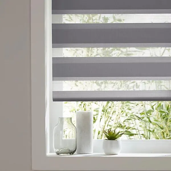Elin Corded Dark grey Striped Day & night Roller Blind (W)120cm (L)180cm