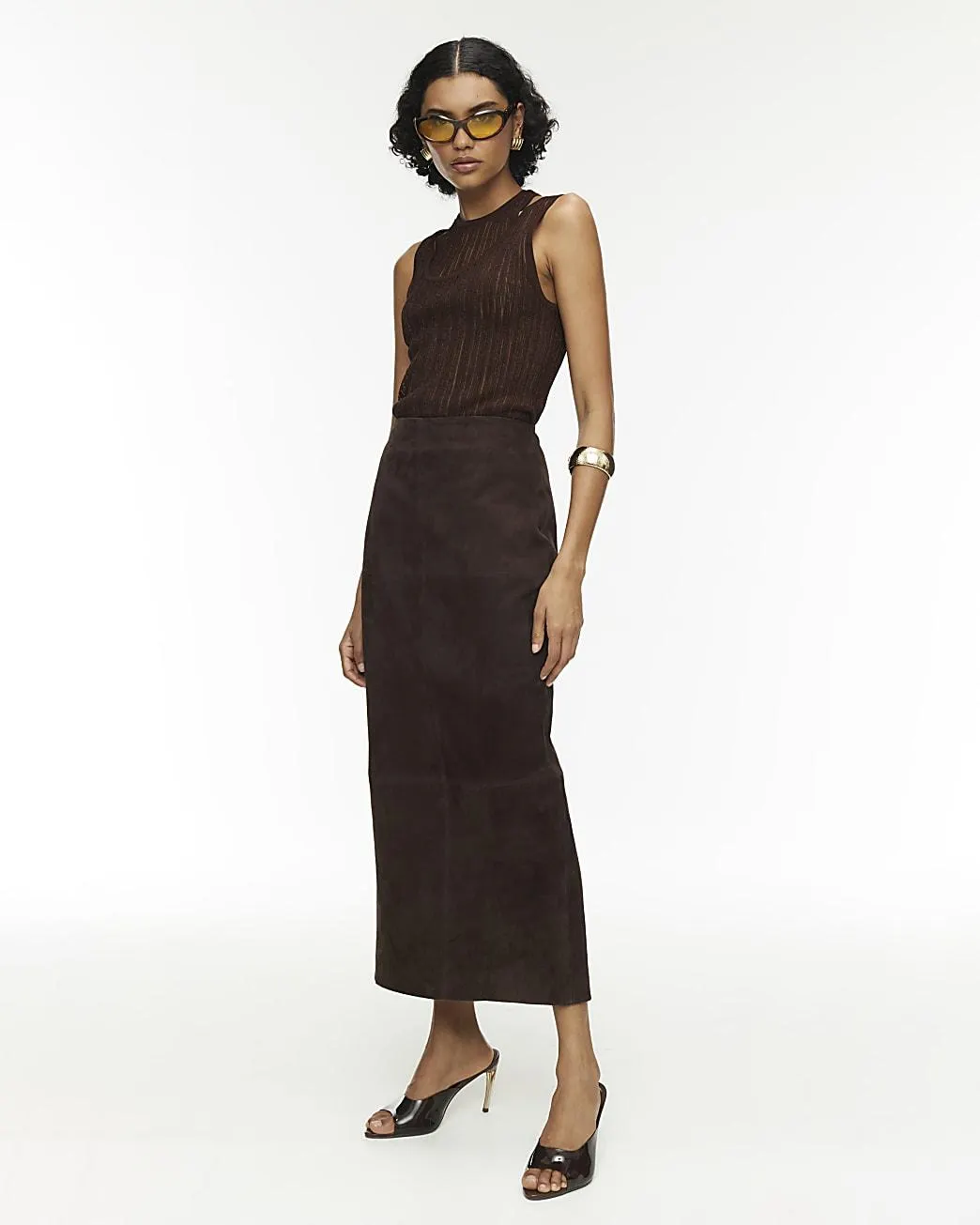 RI Studio Brown Layered Sheer Vest