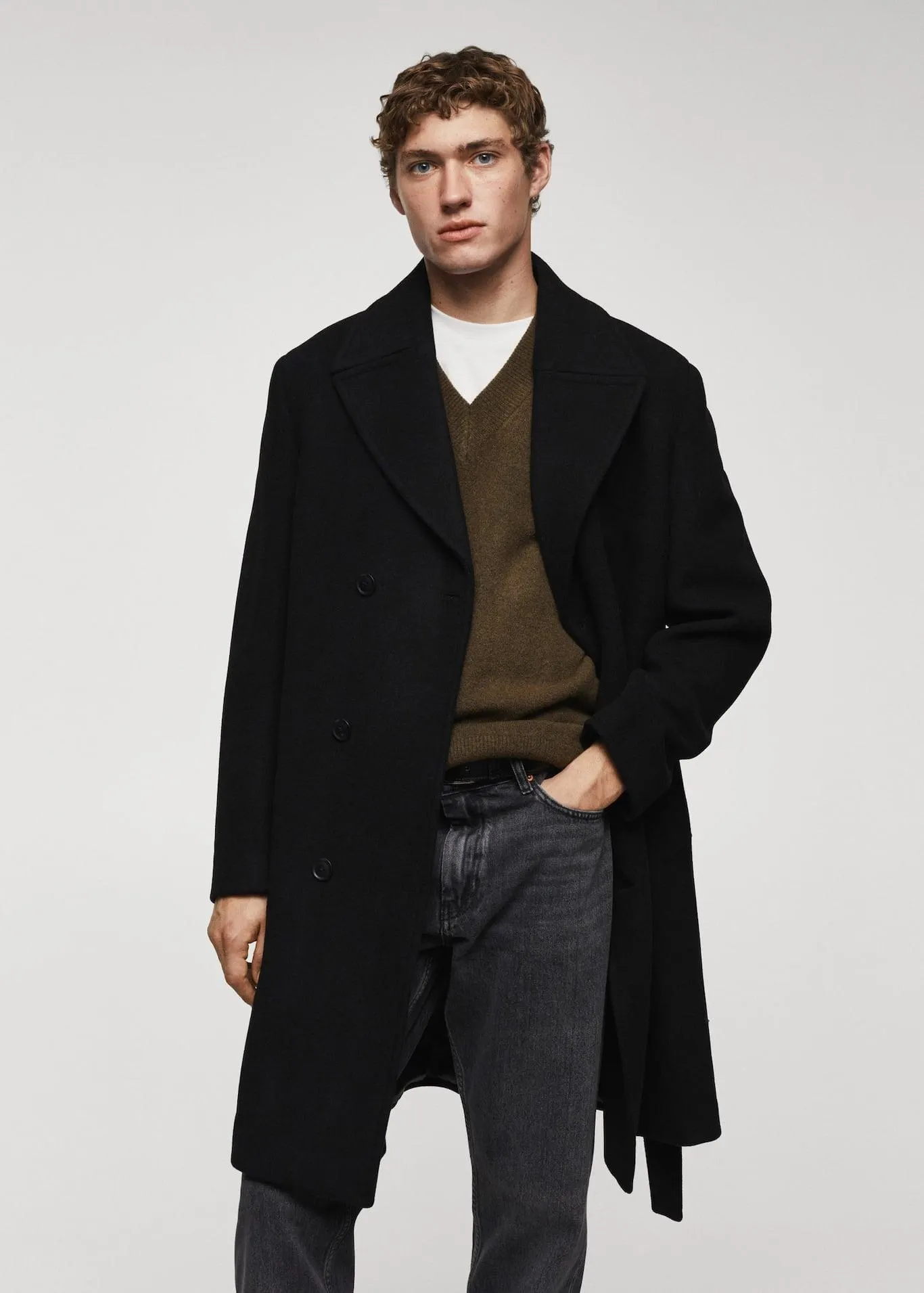 Sobretudo handmade de lã com cinto