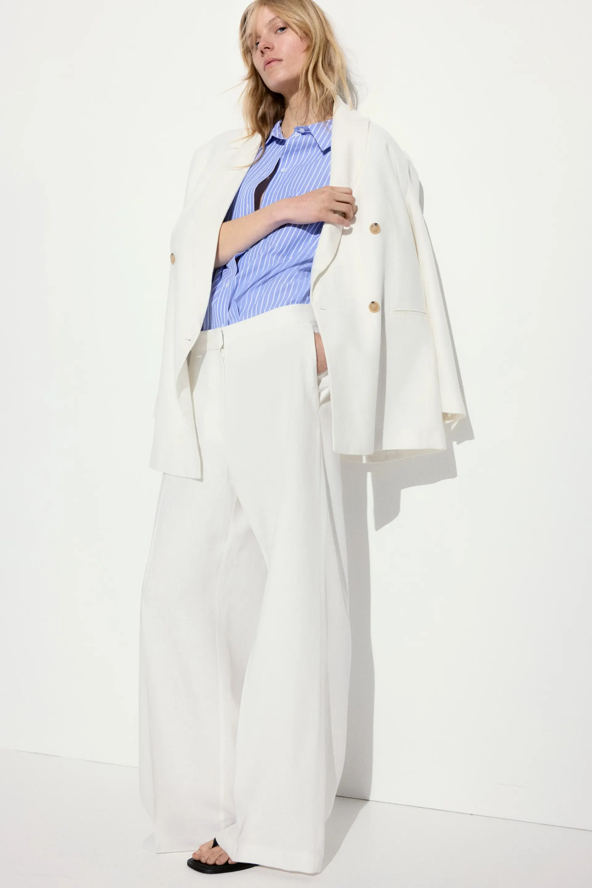 Wide linen-blend trousers