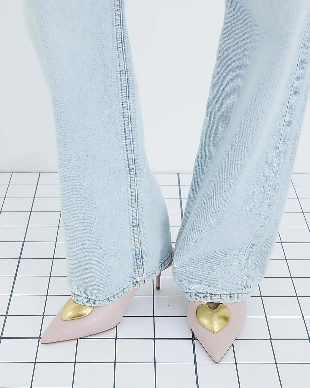 Pink Heart Detail Court Heels
