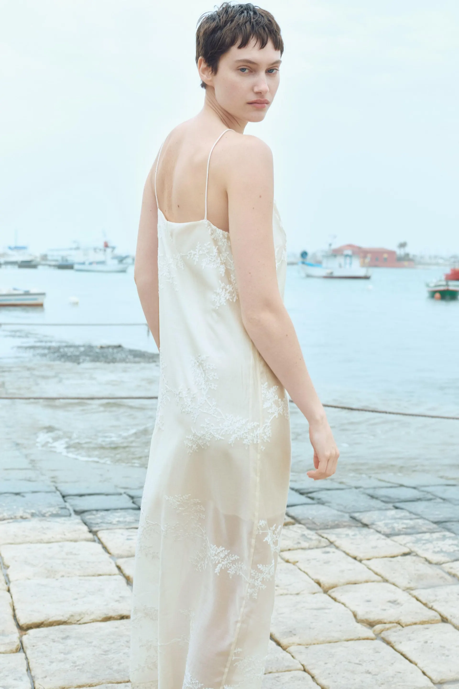 Embroidered slip dress