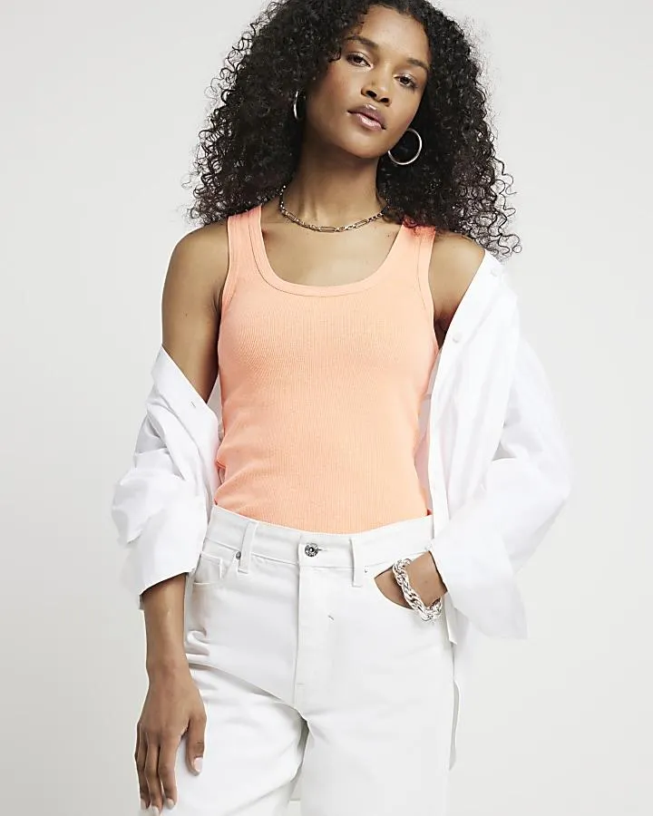 Orange fluorescent scoop neck vest top