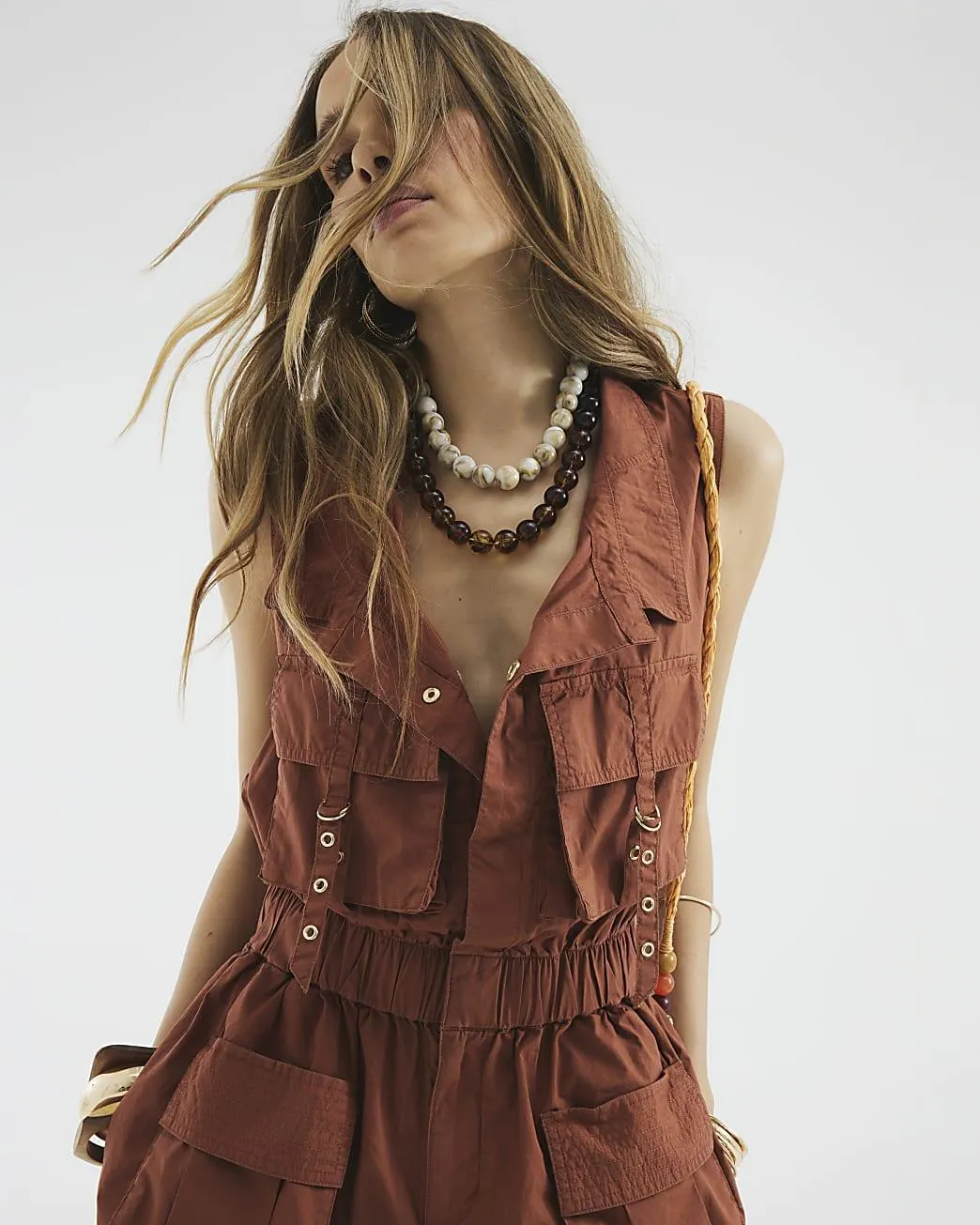 Rust Sleeveless Utility Playsuit