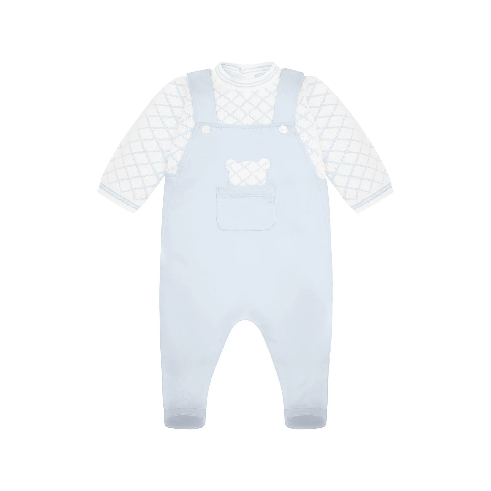 Kit Diamond Check Teddy Mock Dungaree Babygrow