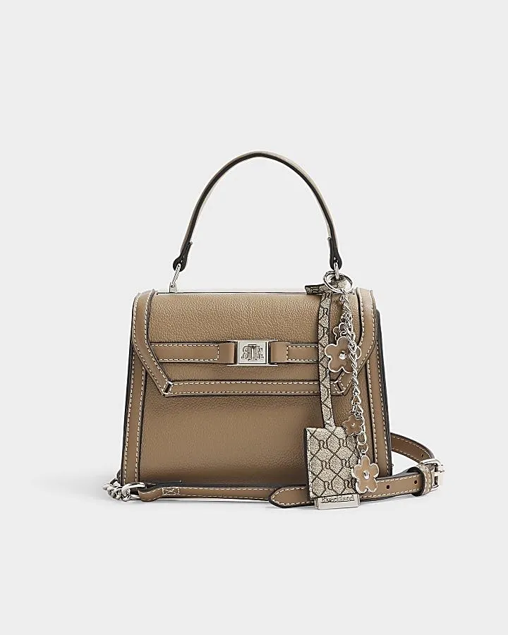 Beige cross body tote bag