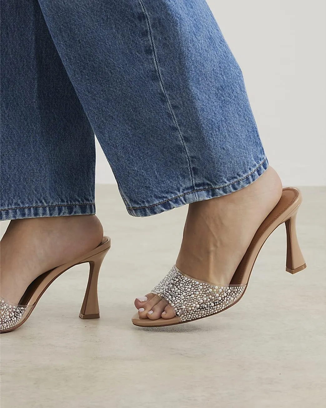 Pink Pearl Perspex Heeled Mule Sandals