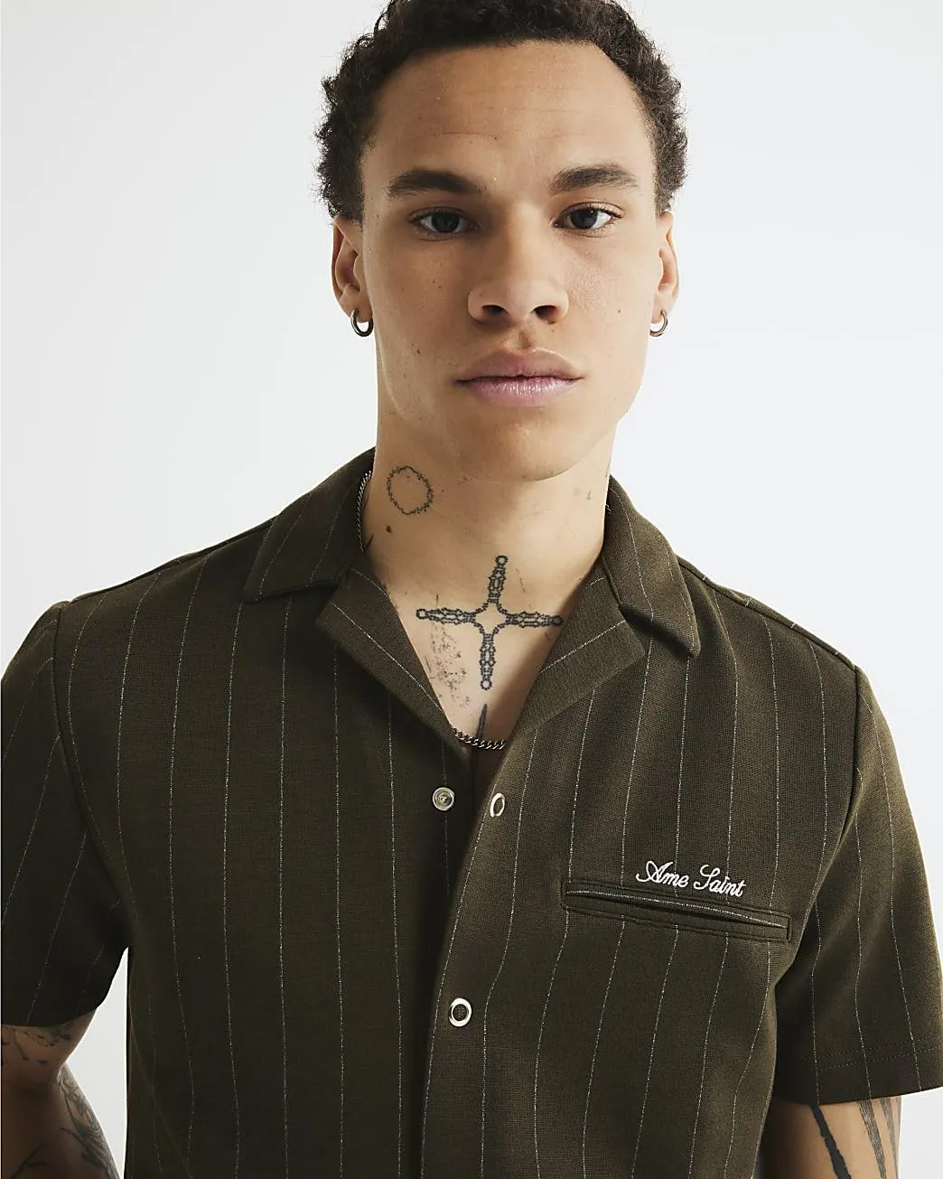 Khaki Regular Fit Pinstripe Shirt