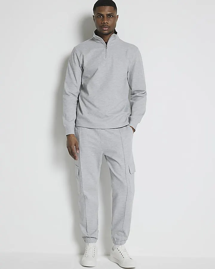 Grey slim fit textured funnel sweatshirt