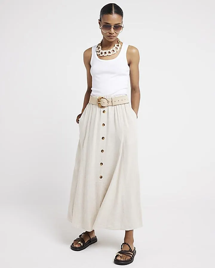 Beige linen blend maxi skirt