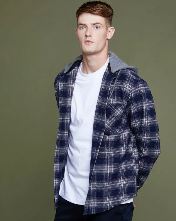 Paul Galvin Brushed Overshirt With Detachable Hood