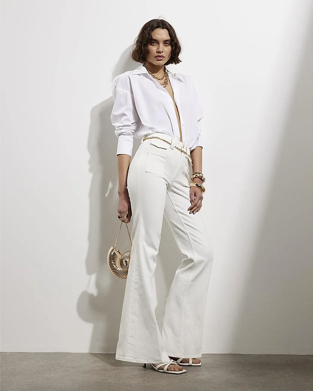 White High Rise Relaxed Flare Jeans