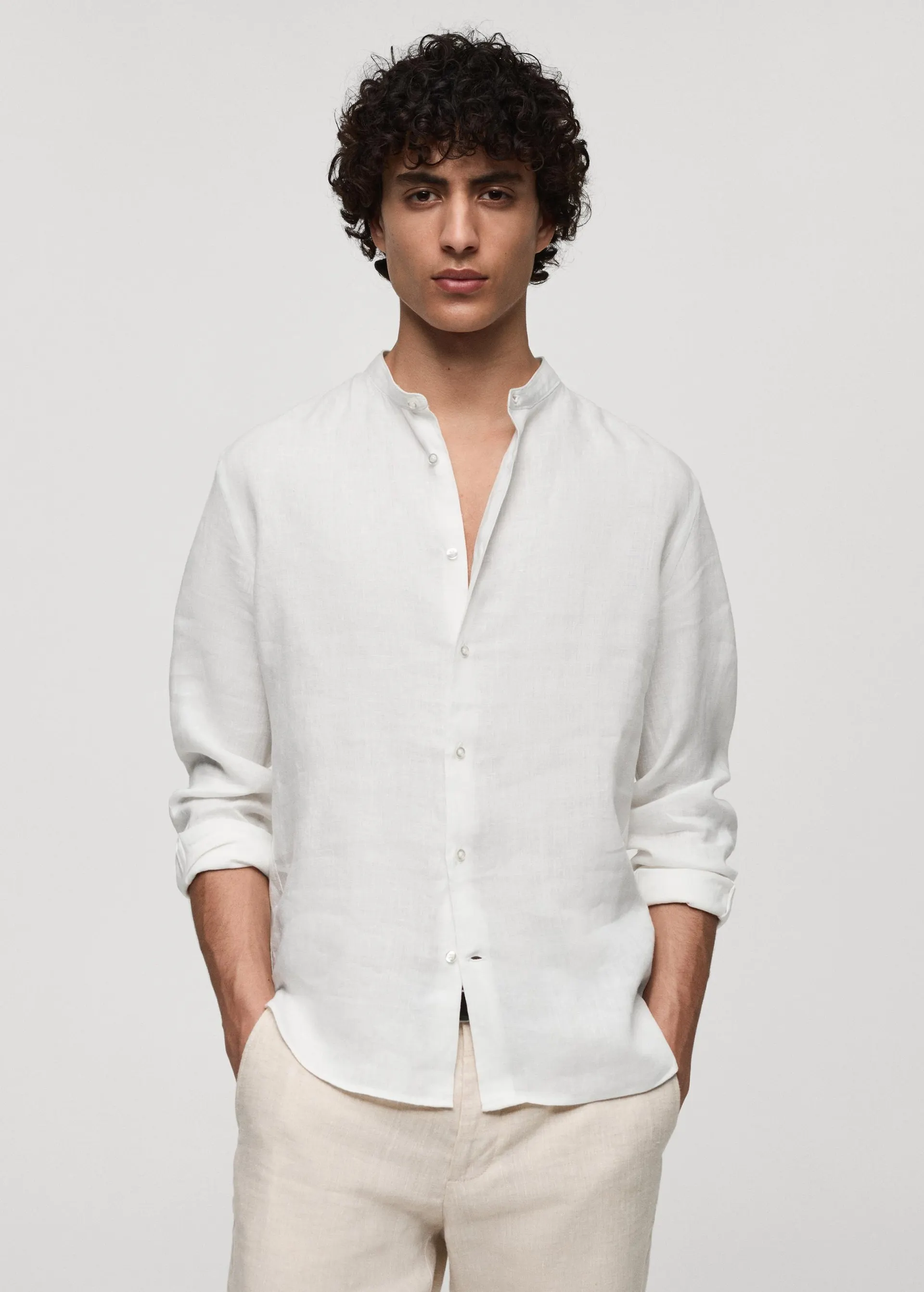 Košile ze 100% lnu s korejským límečkem