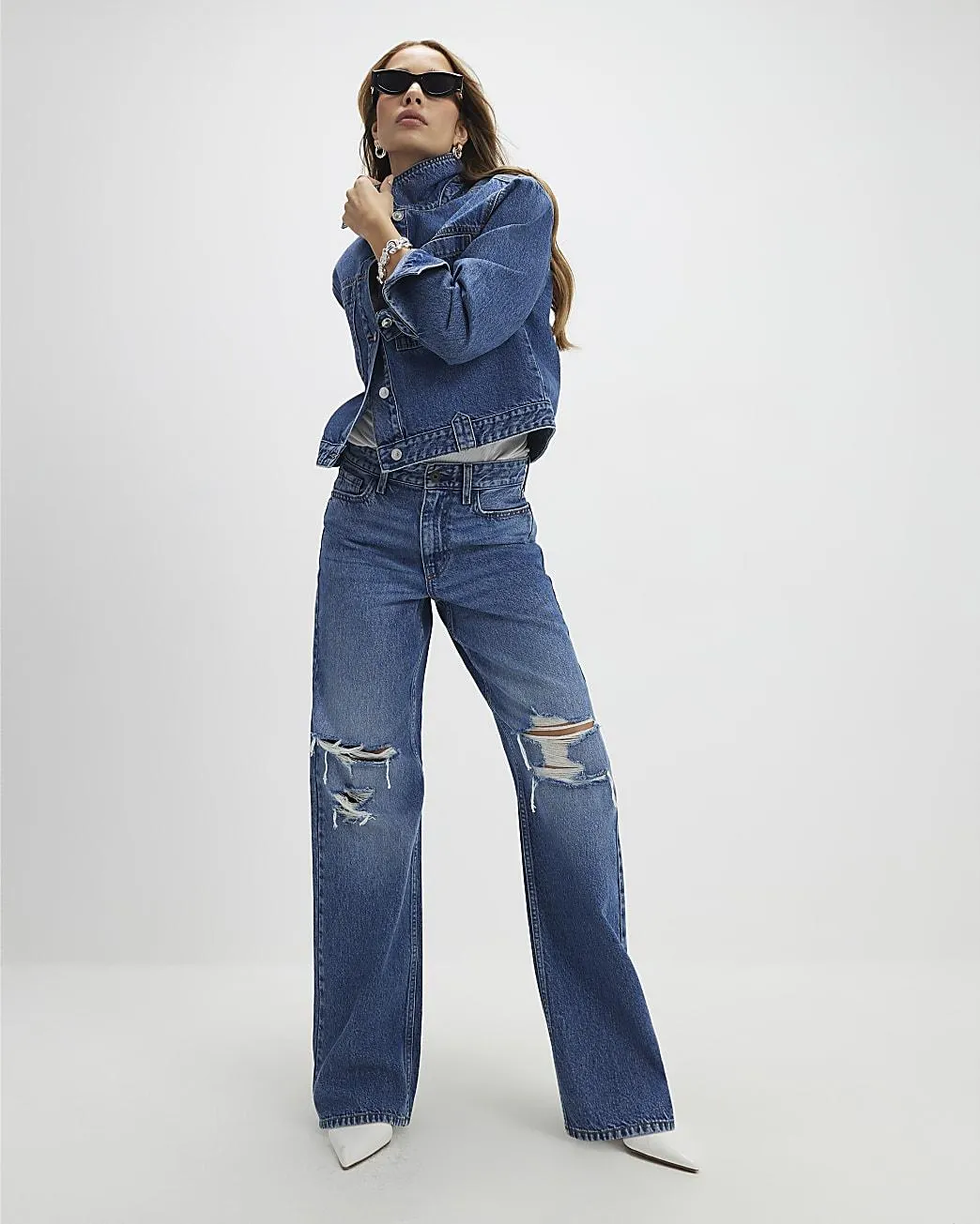 Blue Relaxed Straight Ripped Jeans