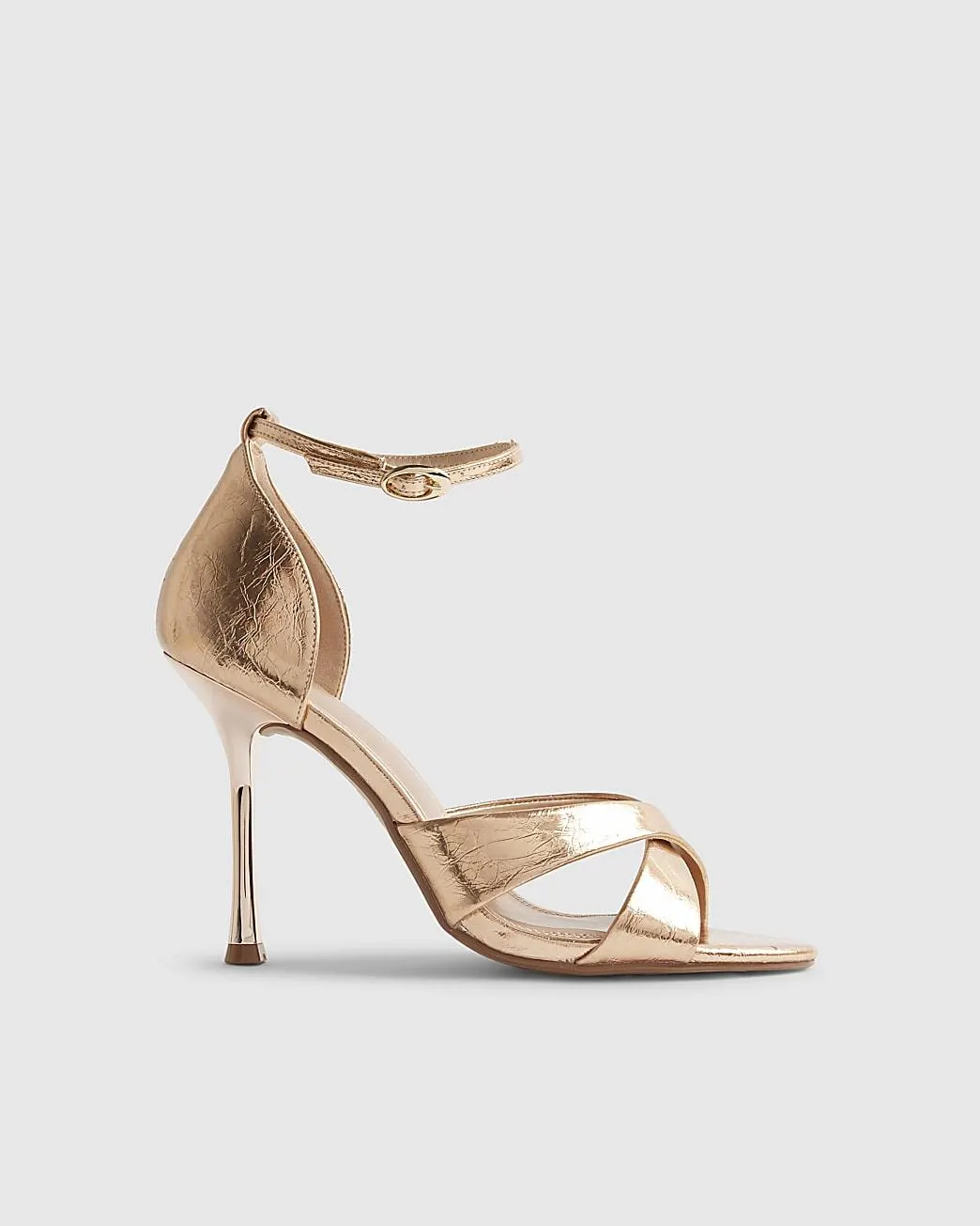 Rose Gold Cross Over Strap Heeled Sandals
