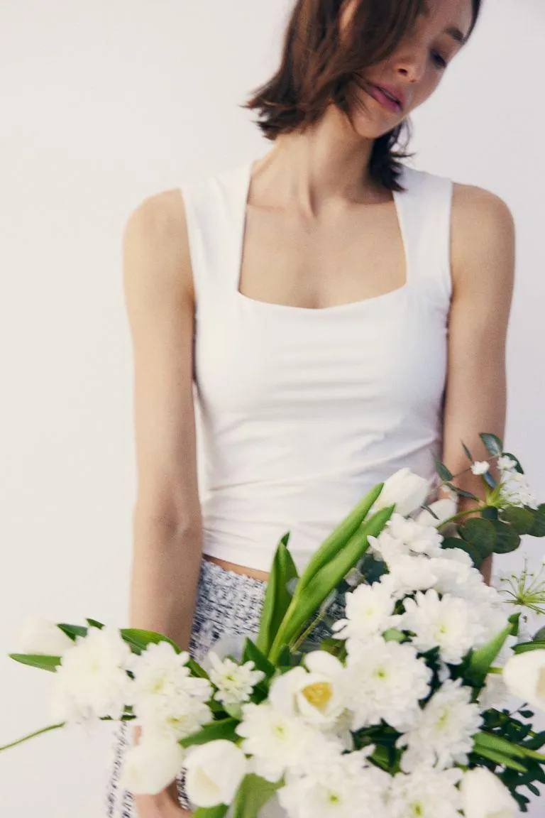 Square-neck jersey top