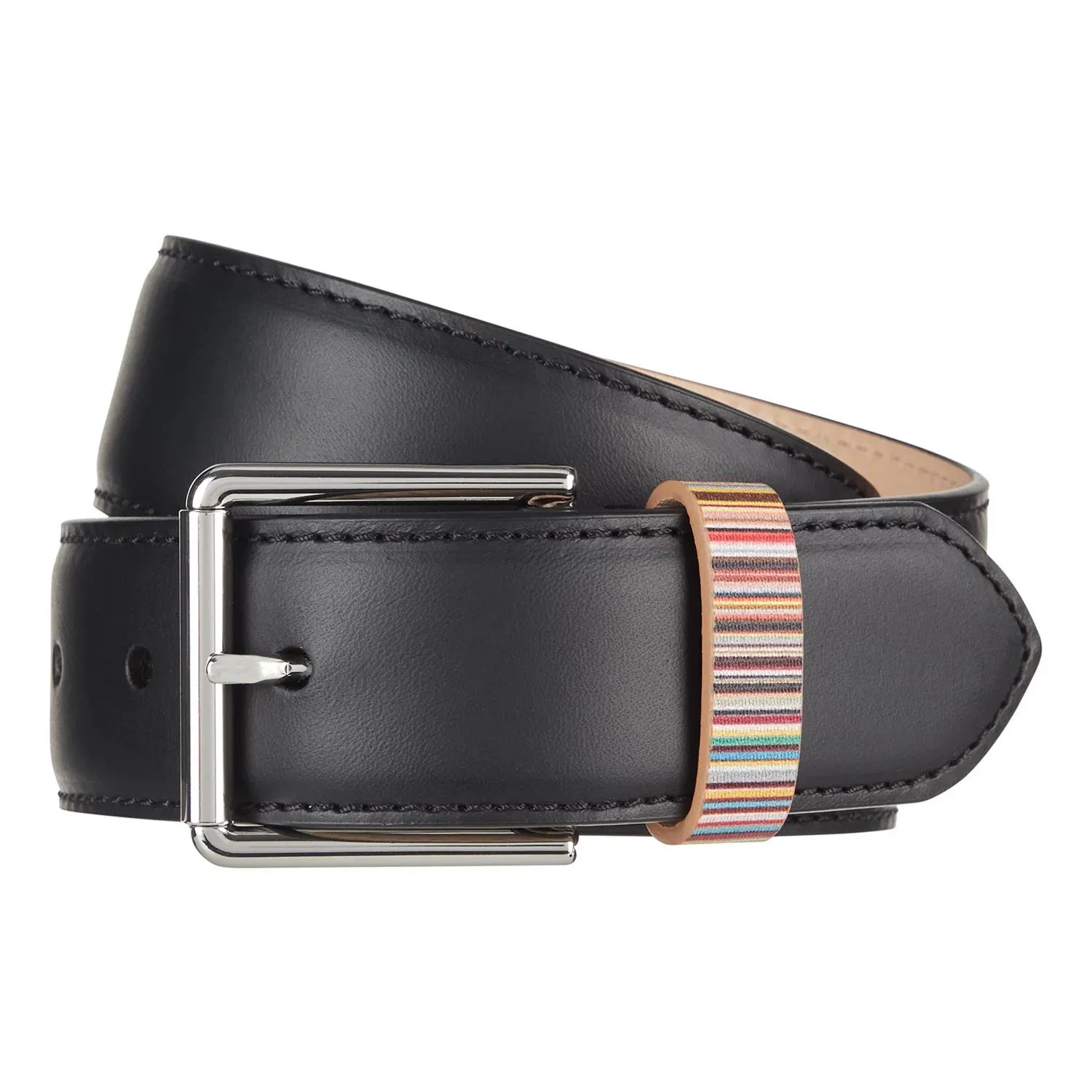 Stripe Print Leather Belt