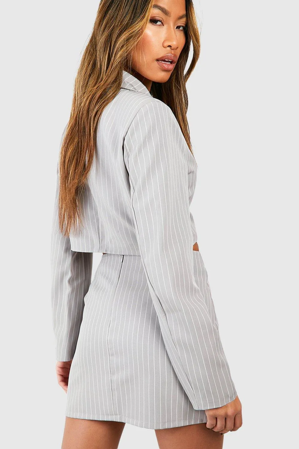 Pinstripe Split Front Micro Mini Skirt