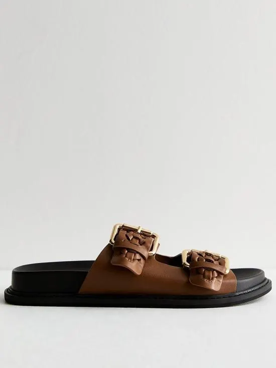 Tan Plaited Chunky Sliders