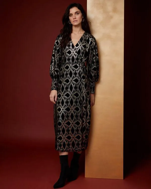 Gallery Velvet Wrap Midi Dress