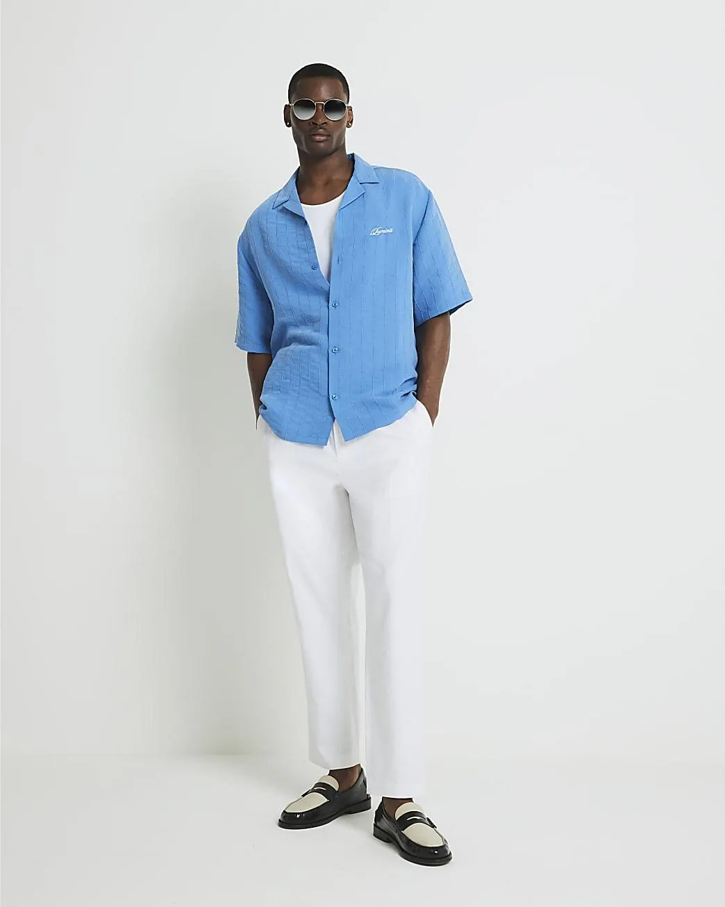 Blue Boxy Fit Luminis Stripe Revere Shirt